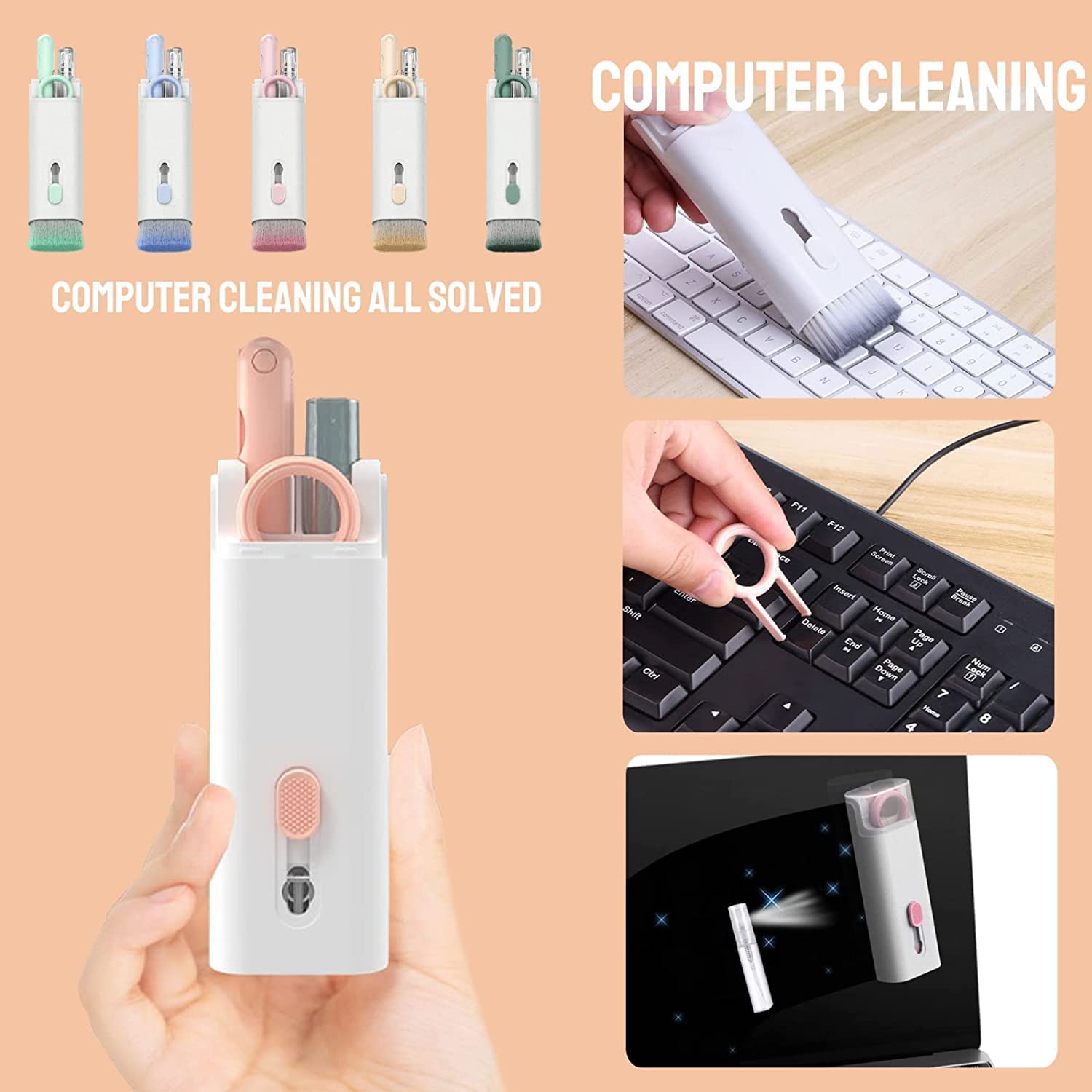 6462 7 in 1 Electronic Cleaner kit, Cleaning Kit for Monitor Keyboard Airpods, Screen Dust Brush Including Soft Sweep, Swipe, Airpod Cleaner Pen, Key Puller and Spray Bottle 02 6462 7 in 1 Electronic Cleaner kit, Cleaning Kit for Monitor Keyboard Airpods, Screen Dust Brush Including Soft Sweep, Swipe, Airpod Cleaner Pen, Key Puller and Spray Bottle 02
